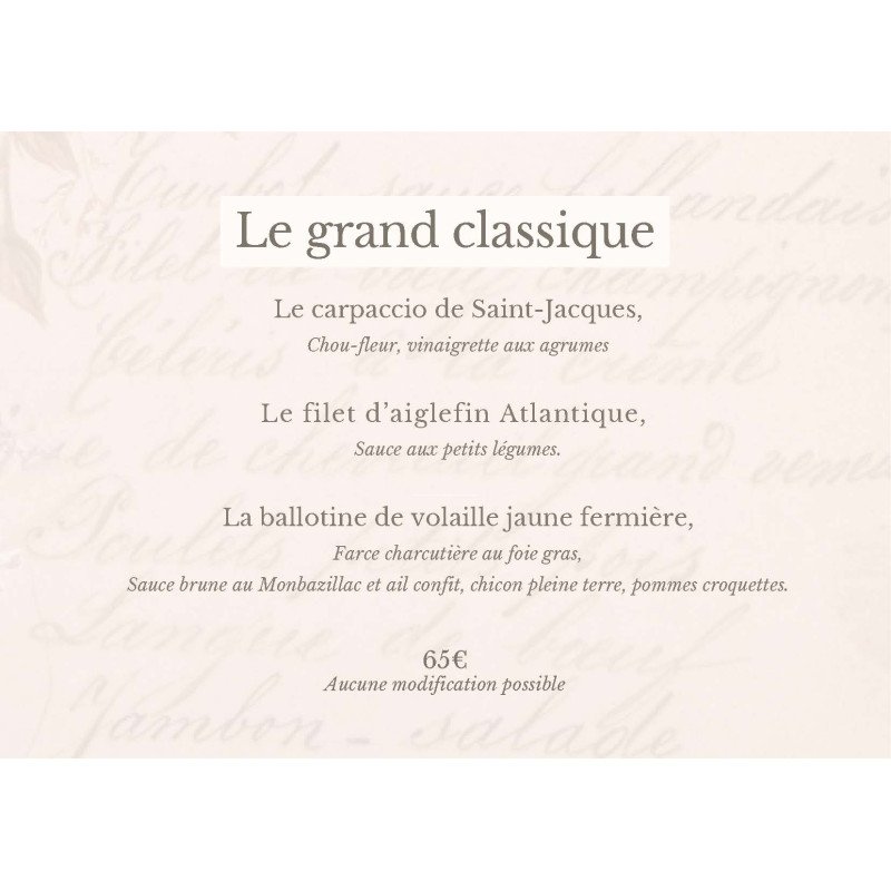 Menu Le grand classique